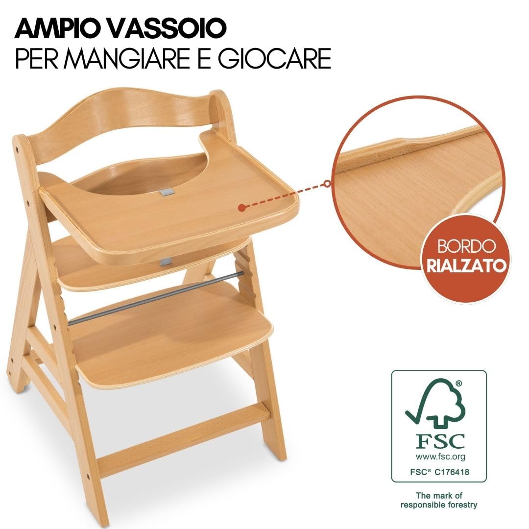 hauck Seggiolone Pappa Evolutivo Alpha Move Newborn Set - Sedia Bambini Da 0 Mesi con Nuova Sdraietta Neonati Premium, Cintura 5 Punti, Ruote, Vassoio e Cuscino - Naturale, Grigio