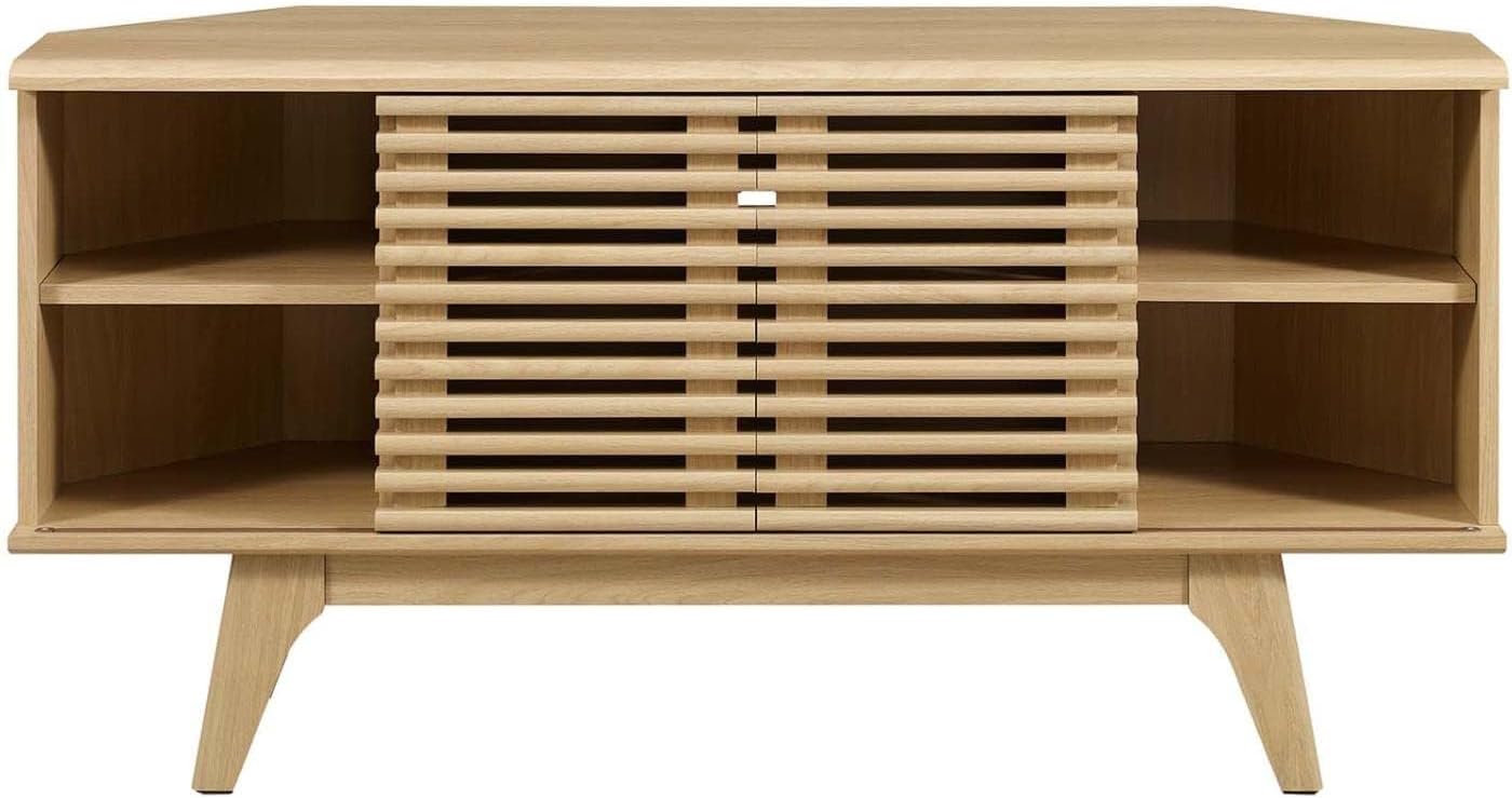 Modway Render Mid-Century Modern Low Profile 46" Corner Media TV Stand in Oak, 15 x 46 x 23