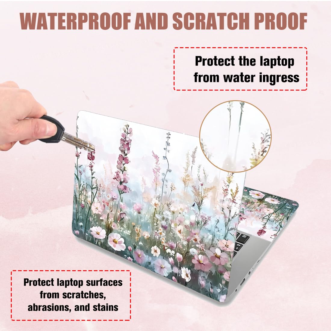 PLIGREAT Wildwill Floral Laptop Skin Adesivo per computer portatile da 12" 13" 13,3" 14" 15 pollici ad acquerello universale rimovibile in vinile Notebook Art Protector Netbook PC Cover adesiva