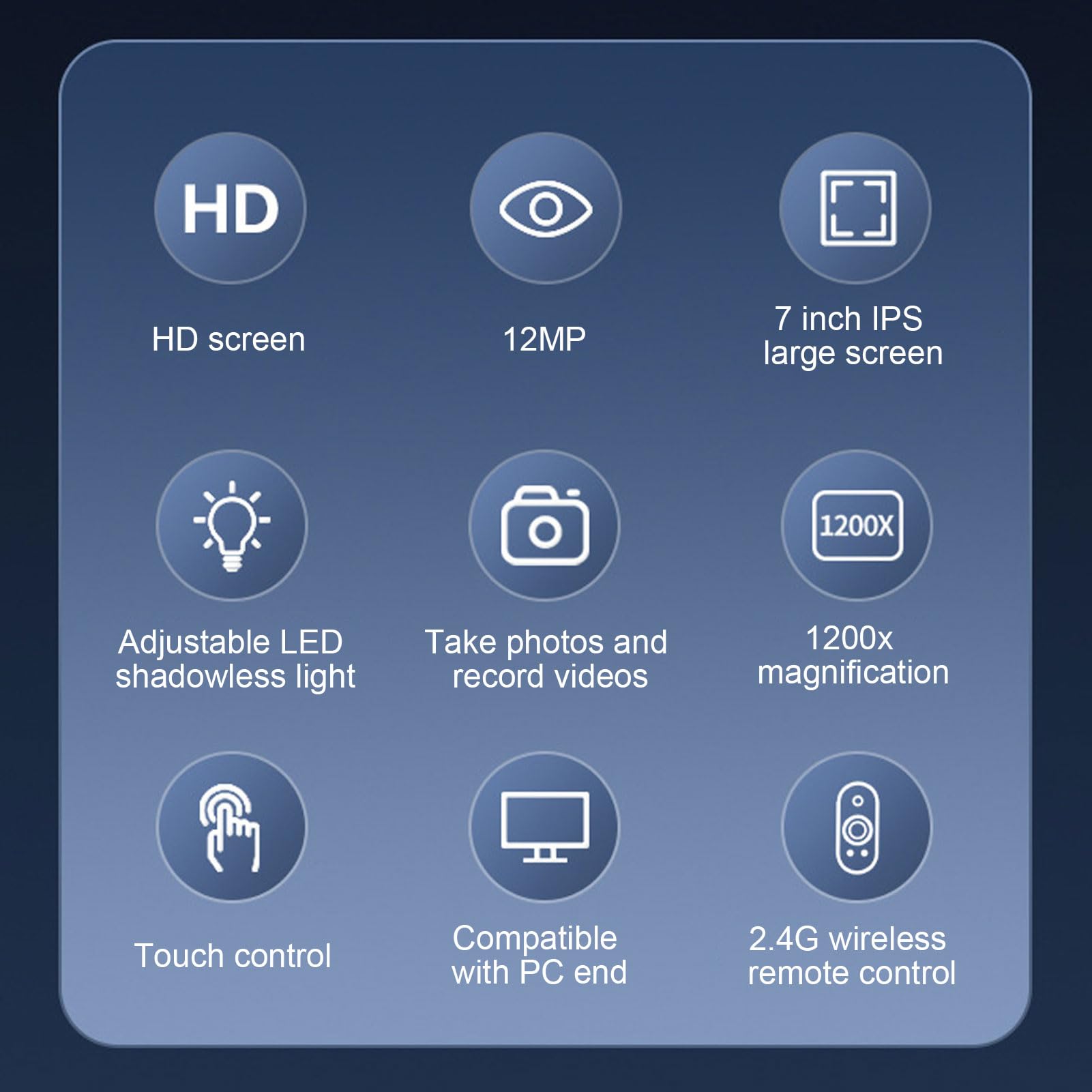Mikroskop Cyfrowy LCD o Przekątnej 7 Cali, Zestaw Kamer Mikroskopowych o Rozdzielczości 12 MP i 1200-krotnym Powiększeniu, z 7-calowym Ekranem IPS, Pilotem i światłem Wypełniającym