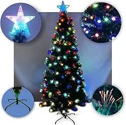 Árvore de Natal Iluminada de Luxo Pinheiro Canadense com Fibra Óptica e LED Colorido | 1,80m | Decoração Natalina Bivolt com Enfeites (Estrela ou Bolinha) (1,80m)