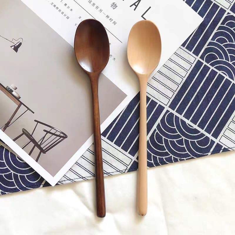 Miniatura 3 de Cucharas de madera, 6 cucharas de sopa de madera de 9 pulgadas para comer, mezclar, agitar, cuchara de mango largo con utensilio de cocina de estilo