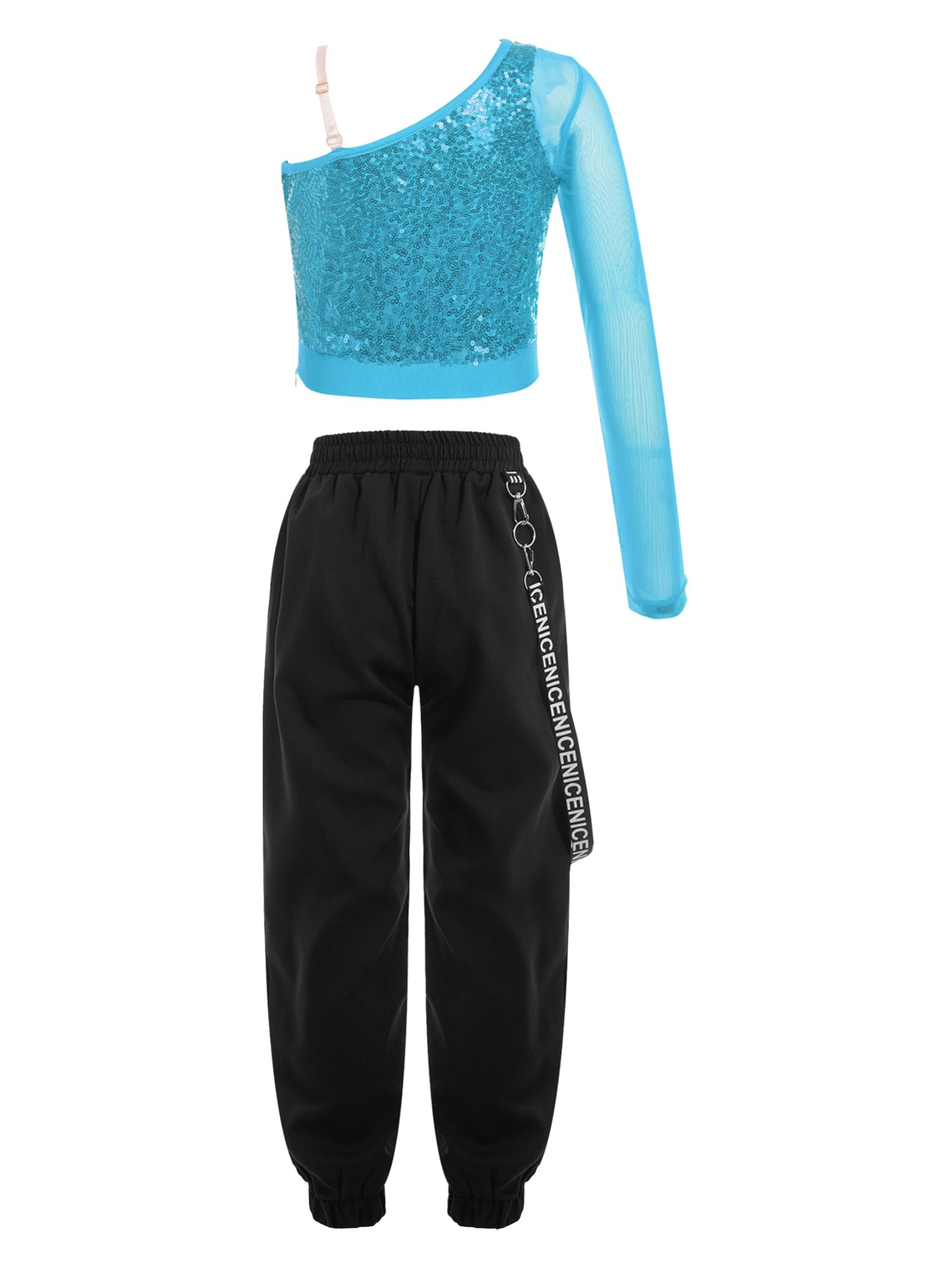 IEFIEL Traje de Baile Moderno para Niñas Sudadera de Manga Larga Crop Top de Lentejuelas Brillante y Pantalones Largos de Danza Hip Hop Chándales Deportivos 5-14 Años