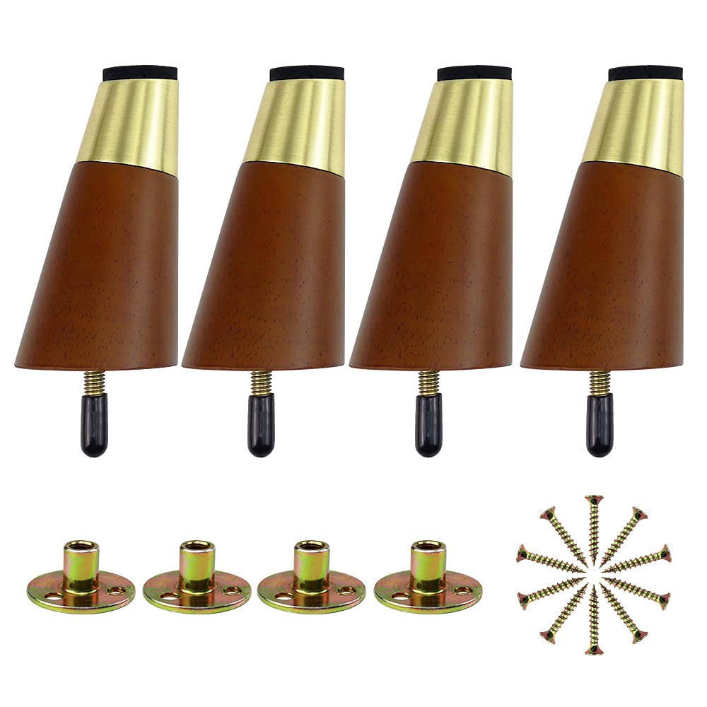 Buy WeWood Home 4 Inch Heavy Duty Rubber Wood and Gold Furniture Legs