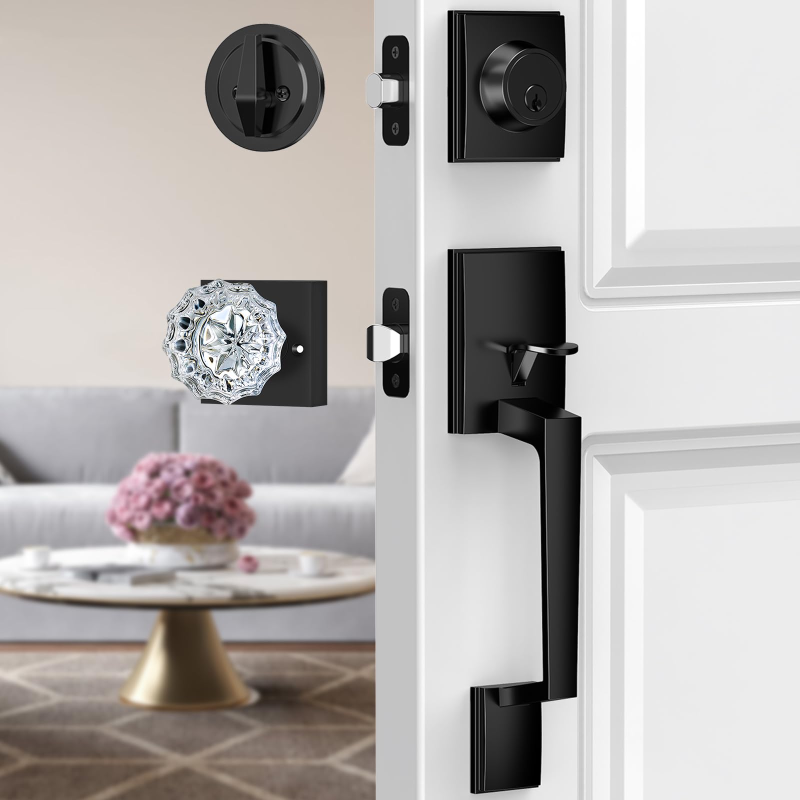 Modern Black Front Door Handle Set -1