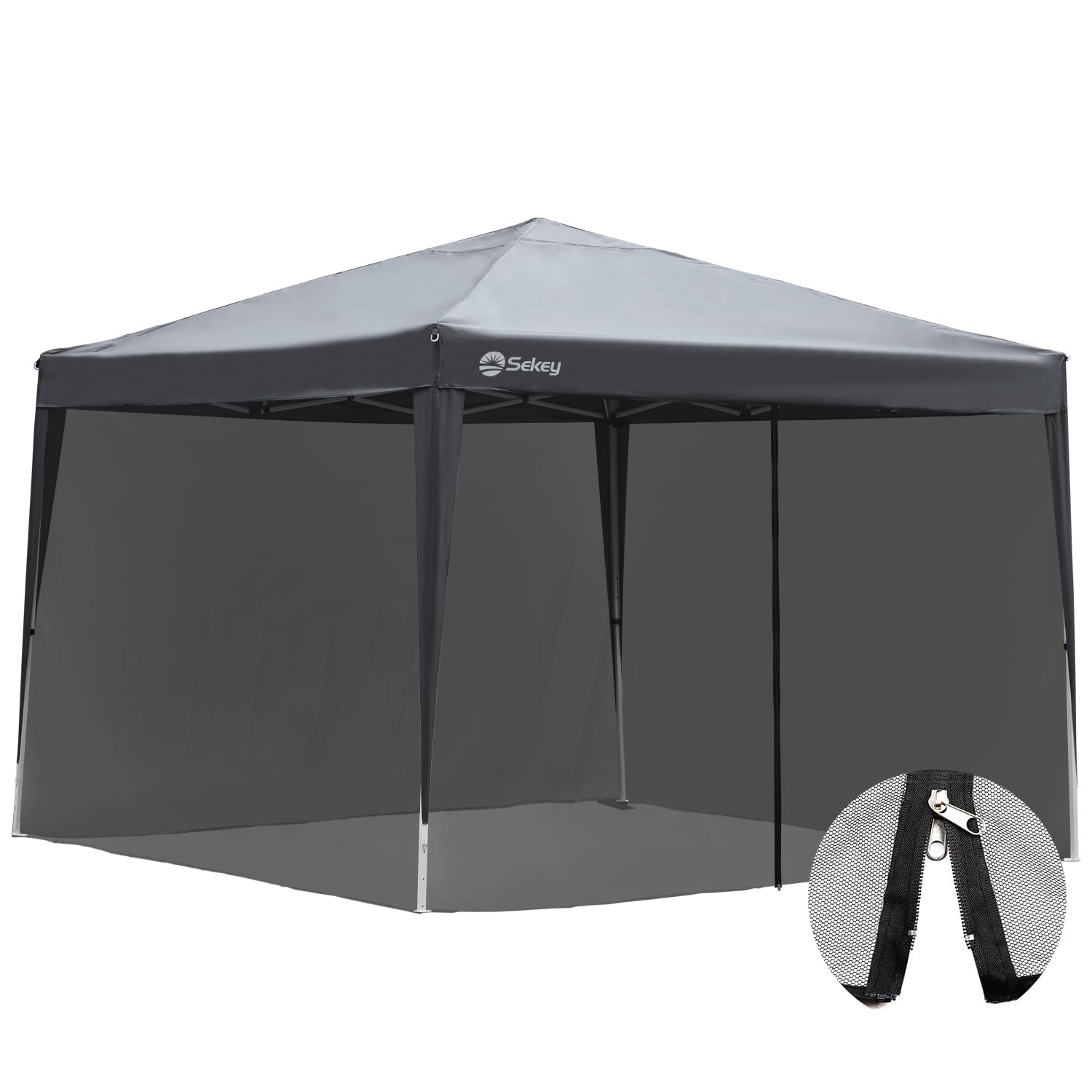 Sekey Moskitonetz für Pavillon 3x3 m (KEIN Pavillon im Lieferumfang) mit einem Reißverschluss-Eingang und Klettbänder, Insektenschutz Mückennetz, Schwarz