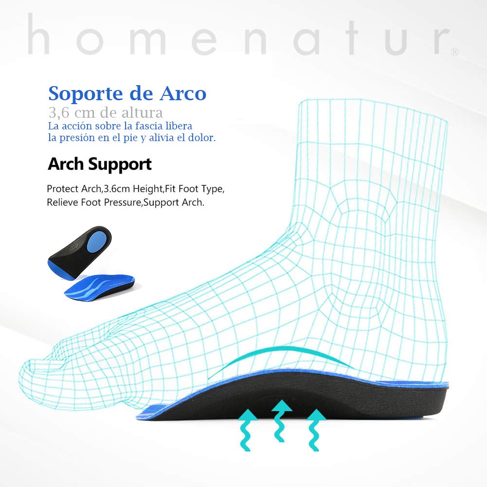 Plantillas Fascitis Plantar - 1 Par - Pies Planos y Cavos - Diseño Ortopedicas Taloneras Media Plantilla Hombre y Mujer - Soporte de Arco 3,2cm - Alivio Dolor (M 38-42)