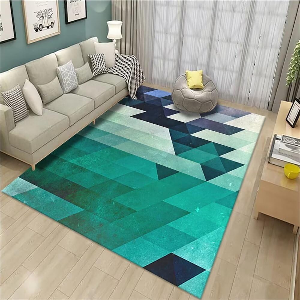 Tapis carré géométrique vert personnalisé 80x200 pour couloir et salon