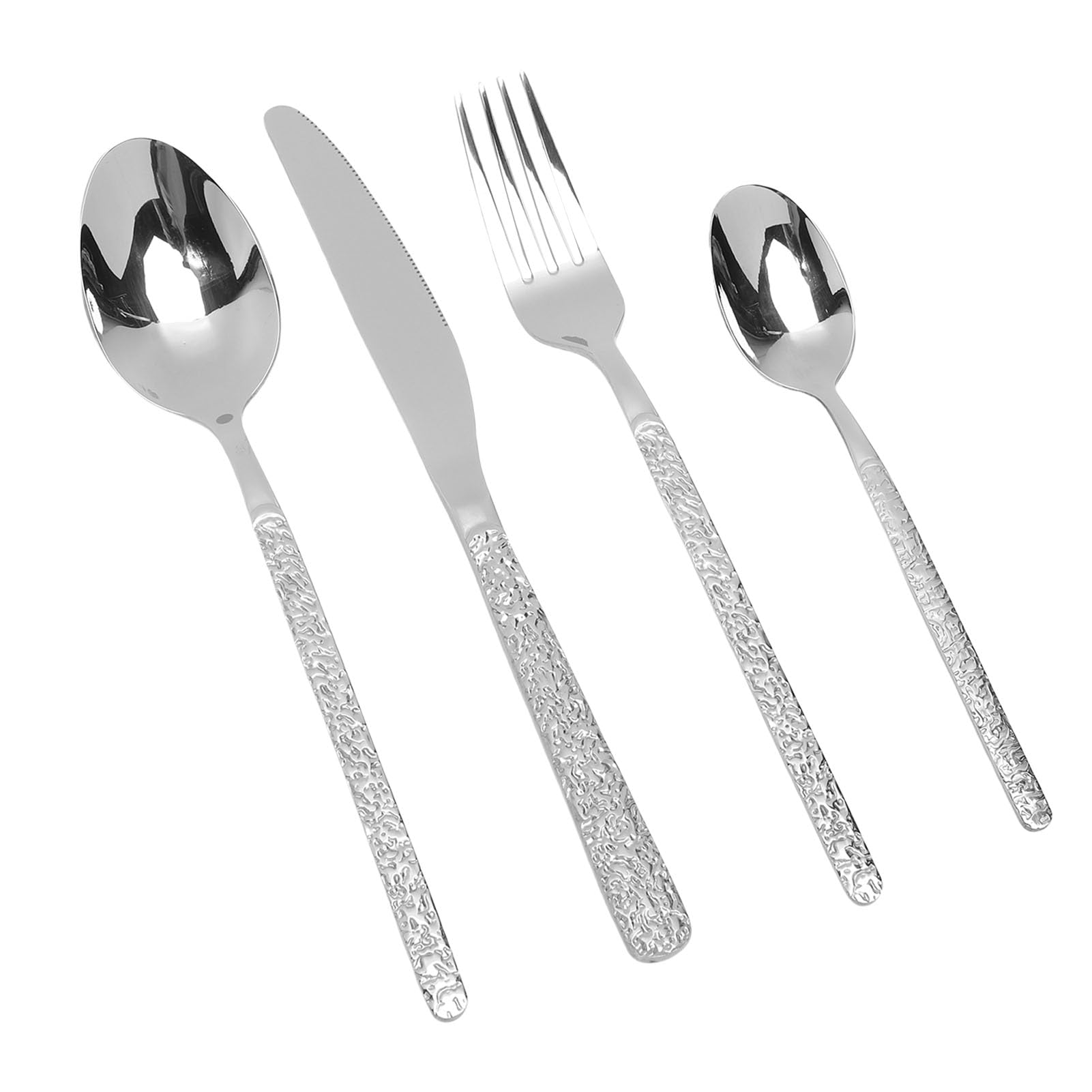 Juego de Cubiertos de Acero Inoxidable Martillado, Elegante Juego de Cubiertos para Mesa de Comedor, 24 Piezas para Boda en Casa (Plata)
