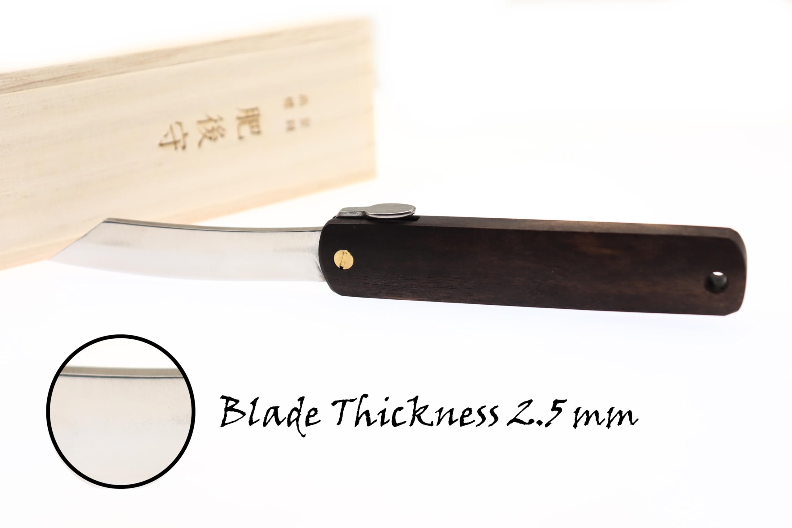 HIGO NO KAMI Couteau de Poche Pliant Japonais Artisanal Nagao Kanekoma Estampillée, Lame en Acier Inoxydable VG-10 et Manche en Bois, Boitier de Rangement, HRC 61 (Bombay Black Wood)