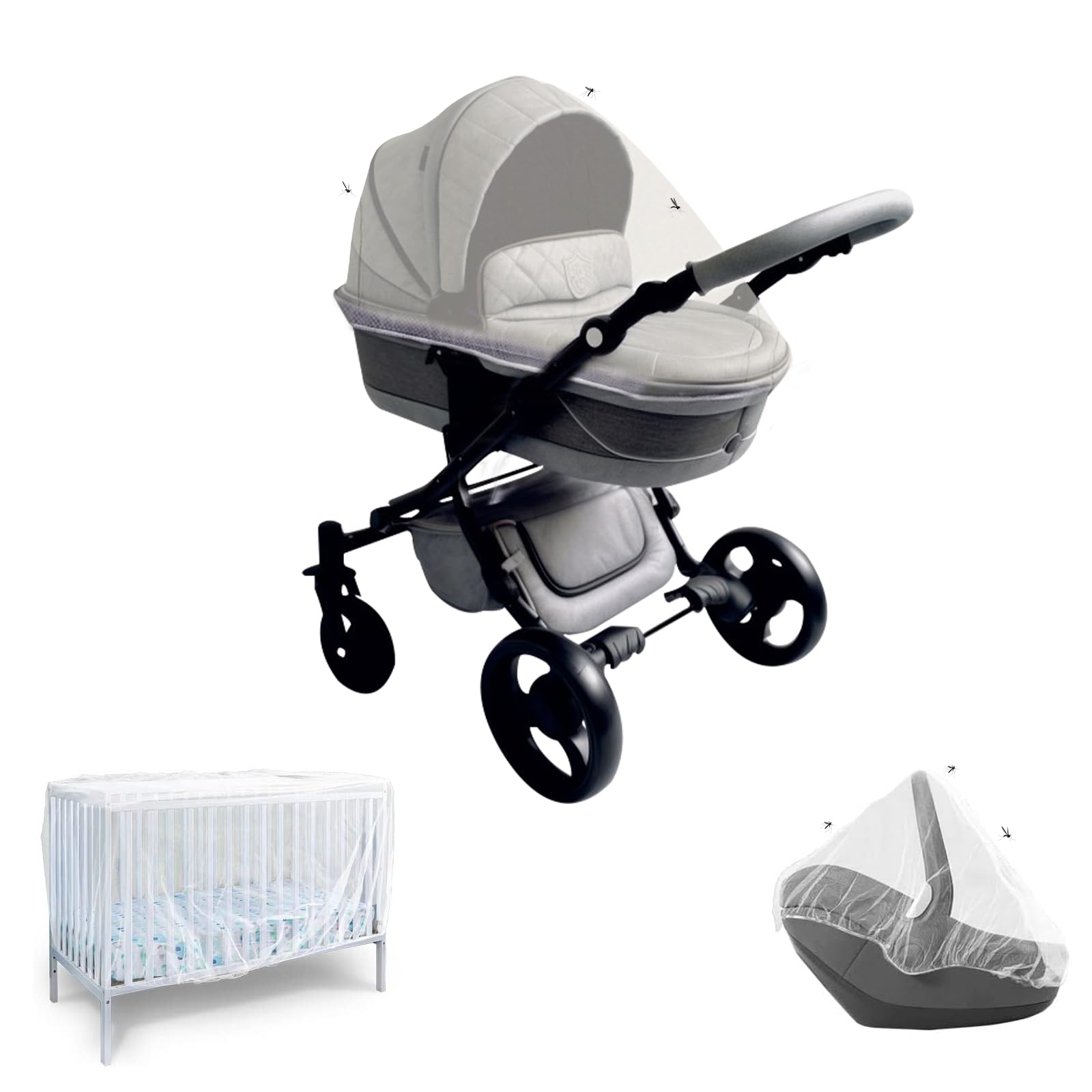 Zanzariera Universale per Passeggino, 4 in 1, Carrozzina e Culla Neonato. Protezione contro zanzare, vespe e altri tipi di Insetti. Lavabile e Traspirante