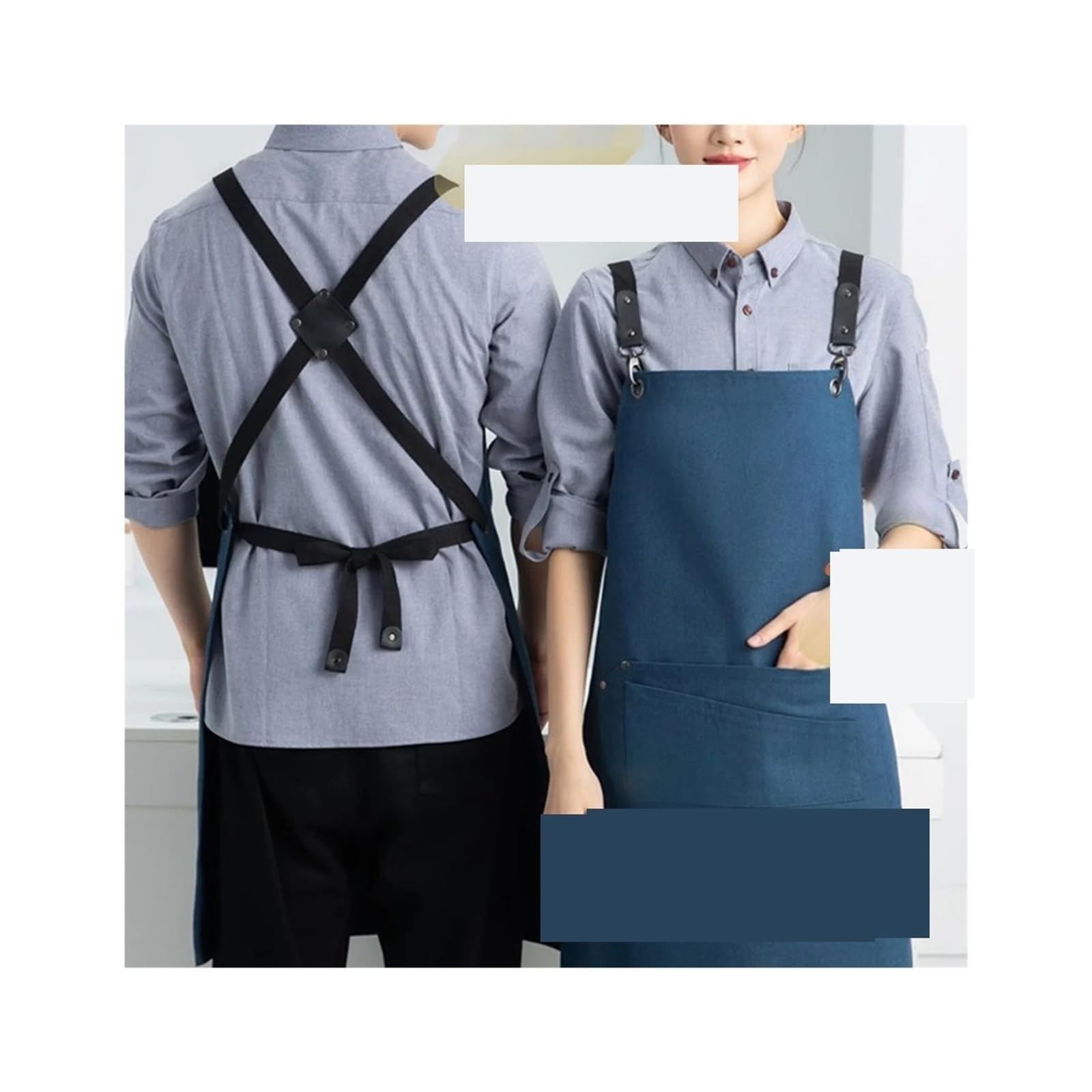 Tela Grembiuli Grembiule da cuoco 1 pezzo for uomo e donna con grandi tasche multifunzionali, incrocio in tela di cotone sul retro