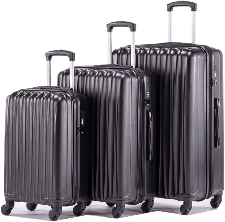 Expandable Luggage Sets Hardshell Spinner Luggage with TSA lock Lightweight Suitcase Set 3pcs Including 20inch Carry On 24inch 28inch(Black)