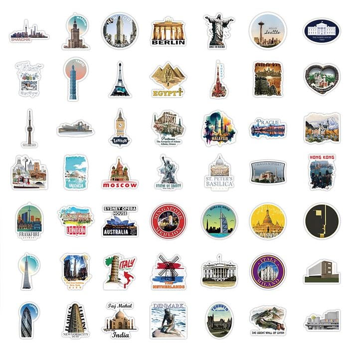 Amazon.co.jp: 50枚 ステッカー 世界遺産 海外旅行 旅行 ランドマーク