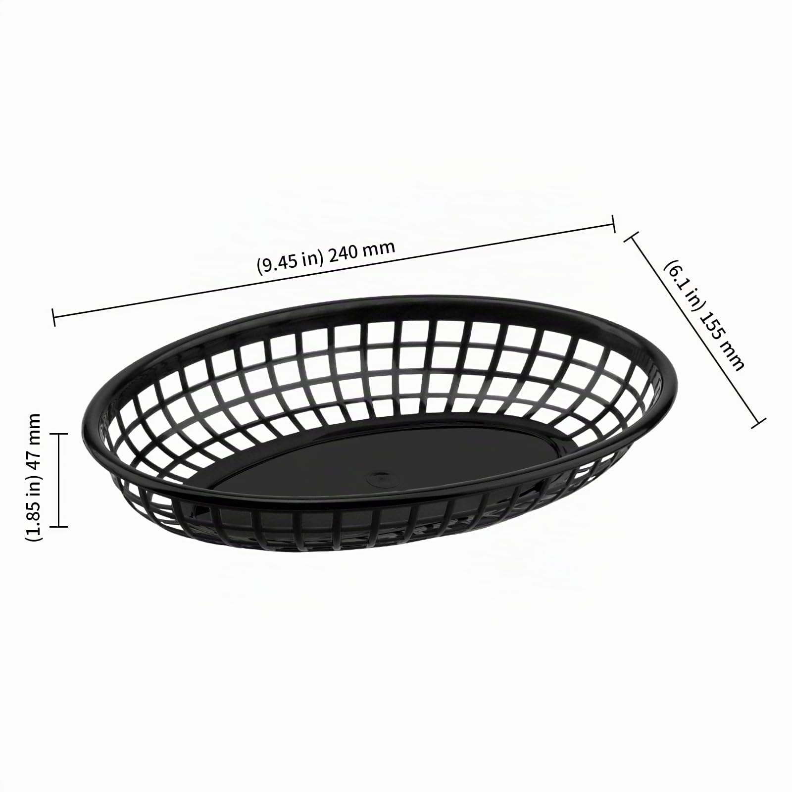 KEILEOHO Lot de 60 paniers ovales en plastique - 24 x 15,5 x 4,7 cm - Noir