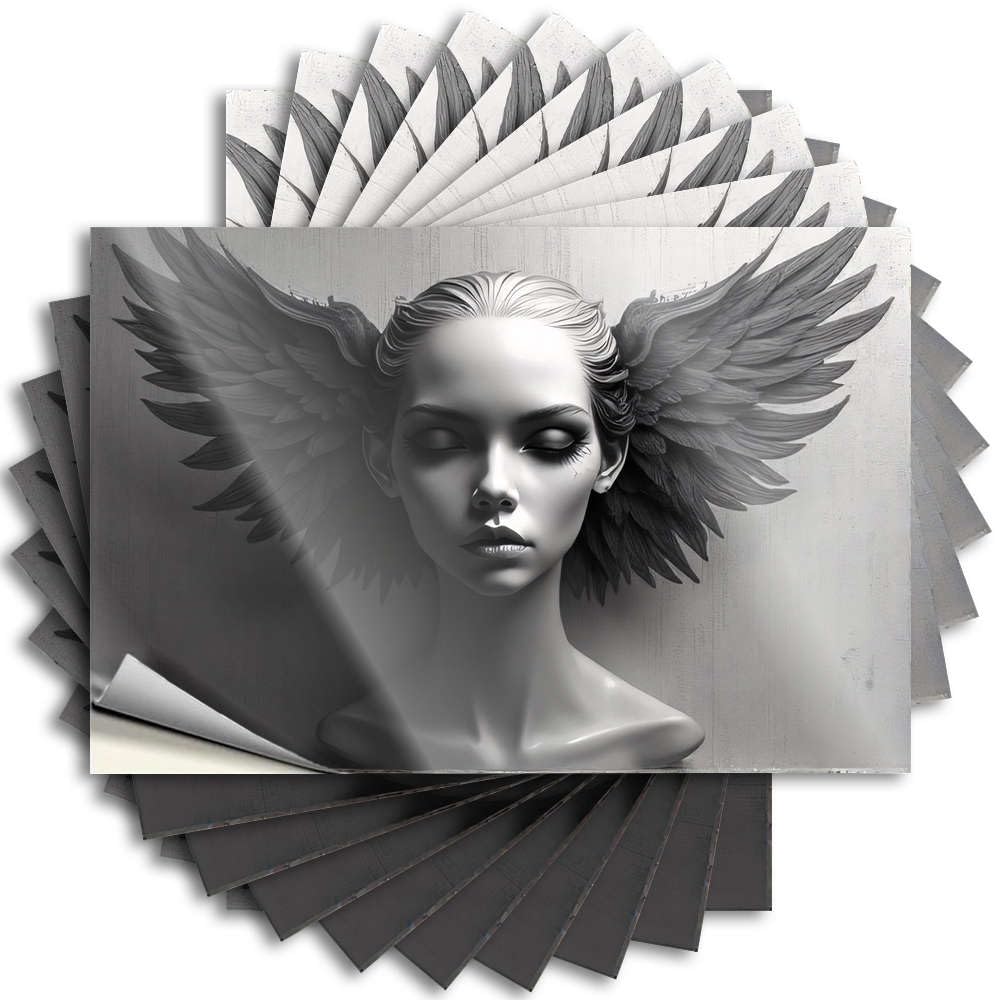 Saying Kitchen Decorations Peel and Stick - Angel with Wings Black and White Sculpture Bottle Plush Waterproof Vinyl for Narrow(8X12CM)