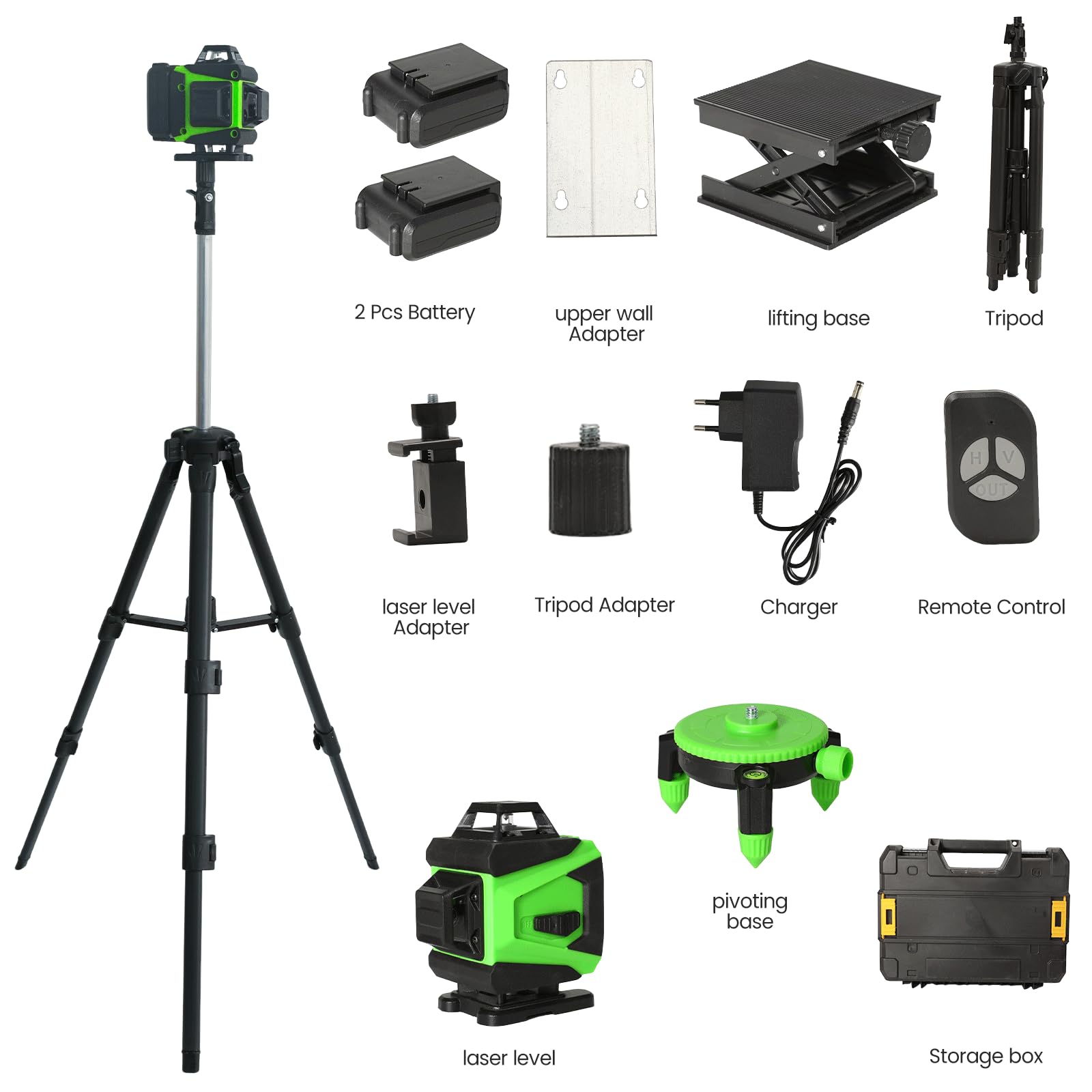 Niveau Laser Chantier Autonivelant 360° x 4 Avec trépied (Noir)