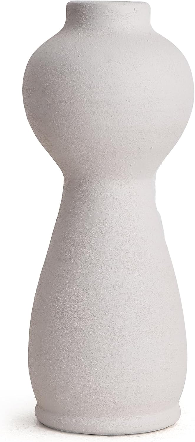 Large White Terracotta Vase for Home Decor, Modern Boho Floor Vase, Matte White Ceramic Vase for Living Room, Dining Table, Entryway (White Large)