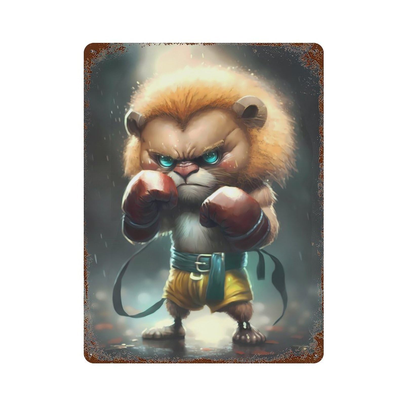Pro Lion Cub Boxer Vintage Wall Sign 15.7"x11.8", Rust Effect Metal Decor for Living Room, Hallway And Home Decor