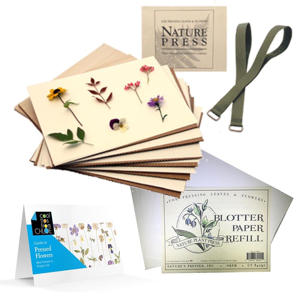 Nature’s Pressed Flower Press for Adults/Kids, Blotter Paper and Guide to Pressed Flowers