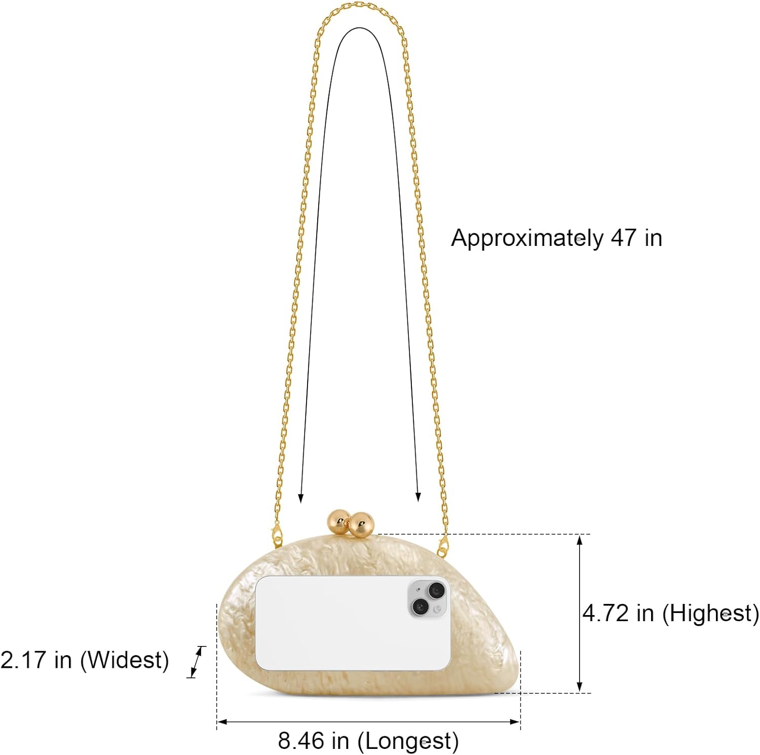 Acrylic Seashell Clutch Purse for Women, Elegant Marble Evening Bag with Gold-Tone Magnetic Clasp, Wedding Party Clutch Handbags, Apricot - Image 6