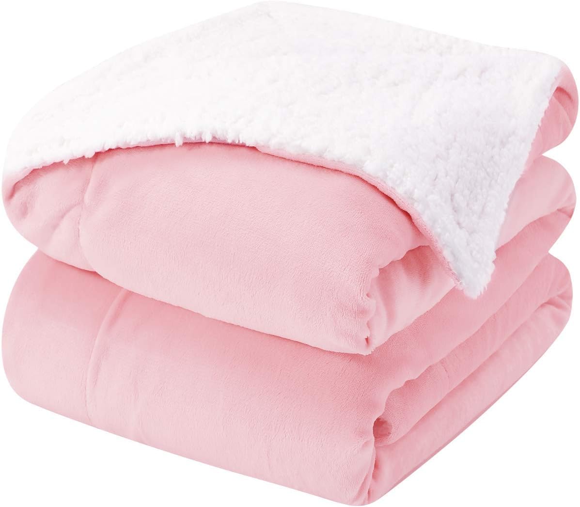 HOMEIDEAS Sherpa Blanket Queen/Full Size Extra Soft Fleece Blankets for All Season Fuzzy Warm for Bed Couch 90 x 90 Inches,Pink