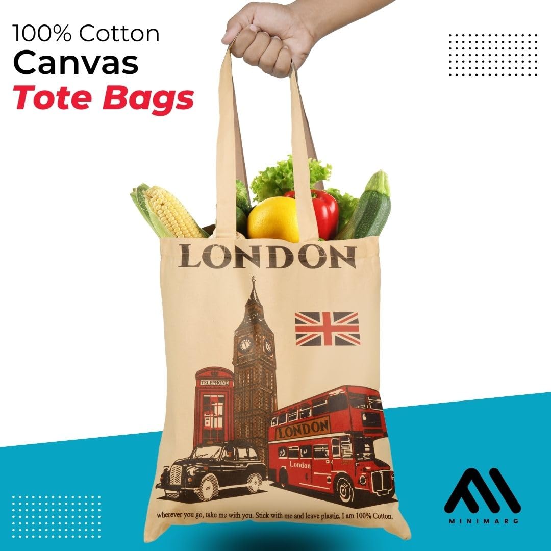 MINIMARG Printed 100% Cotton Tote Bag Souvenir for Presents, Natural, L - Image 4