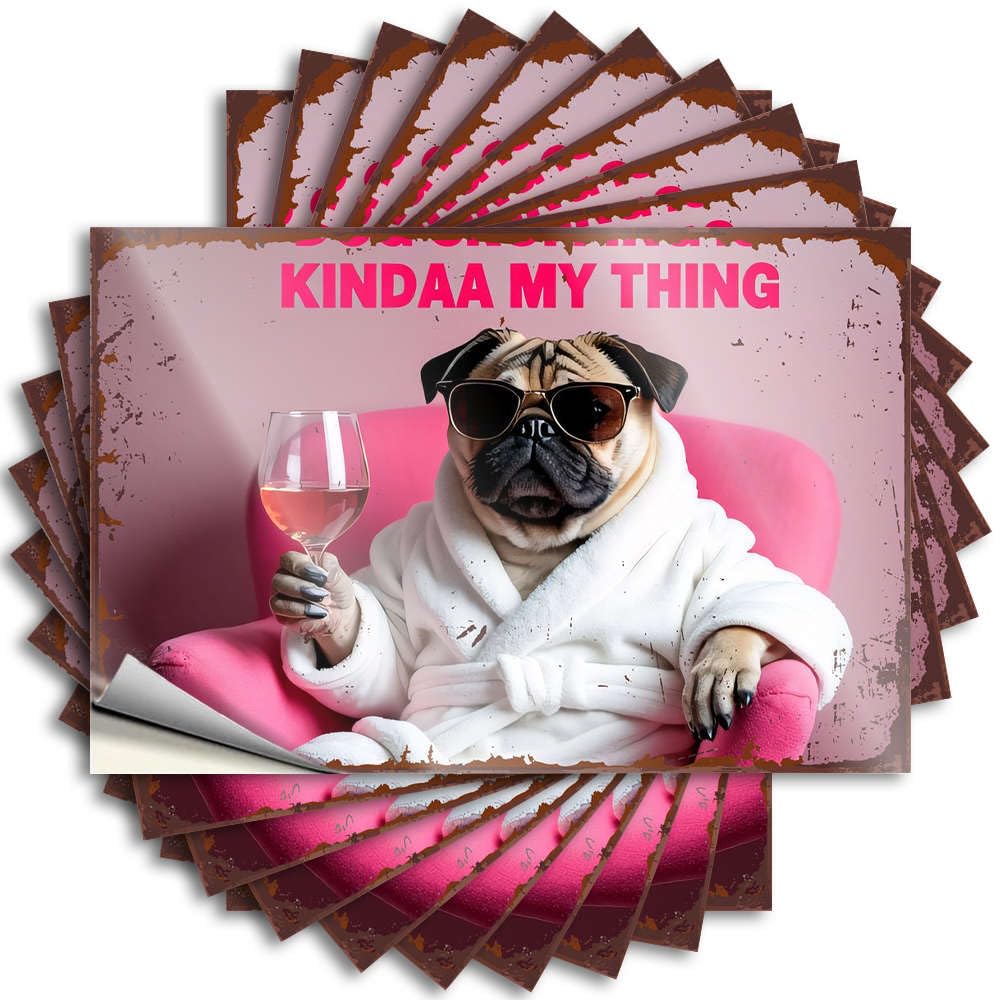 Pug in Robe Holding Wine Glass Decals Bath Sets | Tall Hat Removable Decal Pack(8X12CM)
