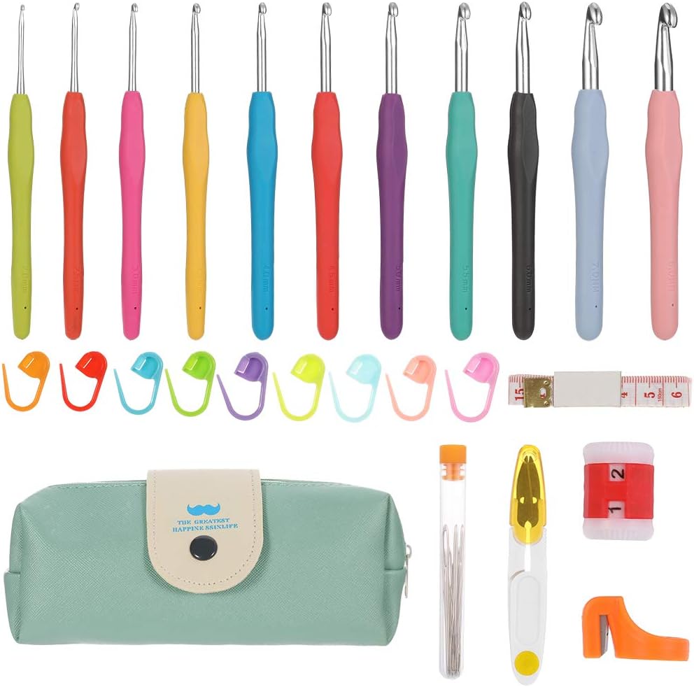 metagio 35 Pcs Crochet Hooks Crochet Kit Ergonomic Crochet Hook Set with Colorful Soft Rubber Grip Crochet Hooks Size 2-8mm Knitting Needles for Crochet Arting