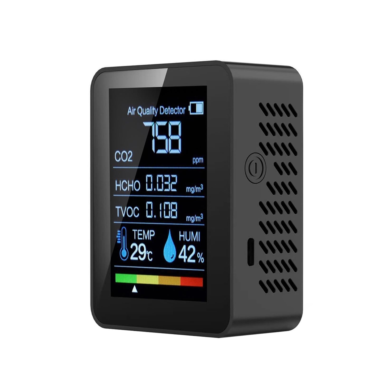 Air Quality Monitor, 5-in-1 Carbon Dioxide Detector Temperature/Humidity Air Quality Monitor(Nero)