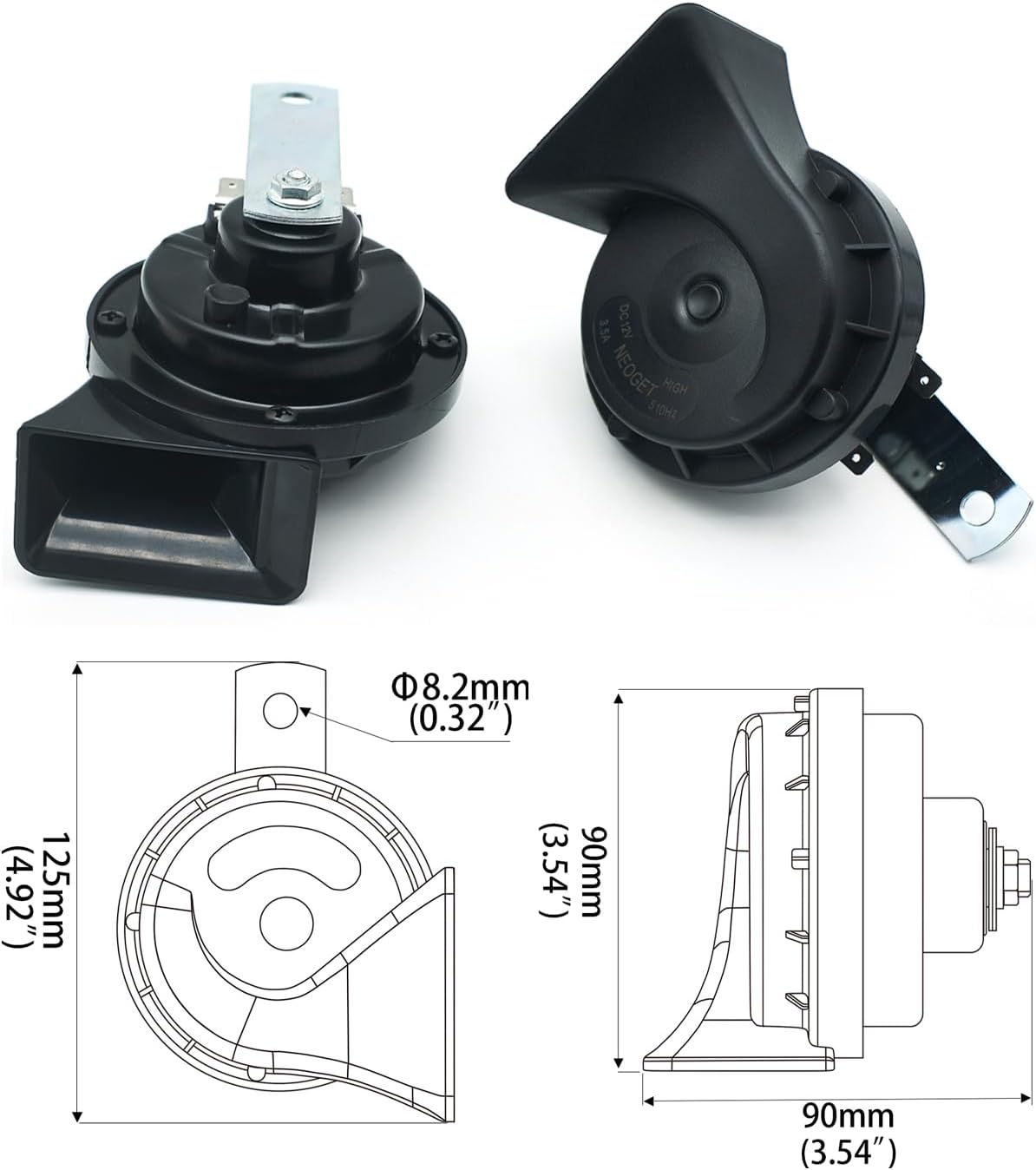 NEOGET Car Horn 12V Loud Electric High Low 2 Tone Replacement Waterproof for 12 Volt Vehicle Car Auto Motorcycle Universal Horn Kit