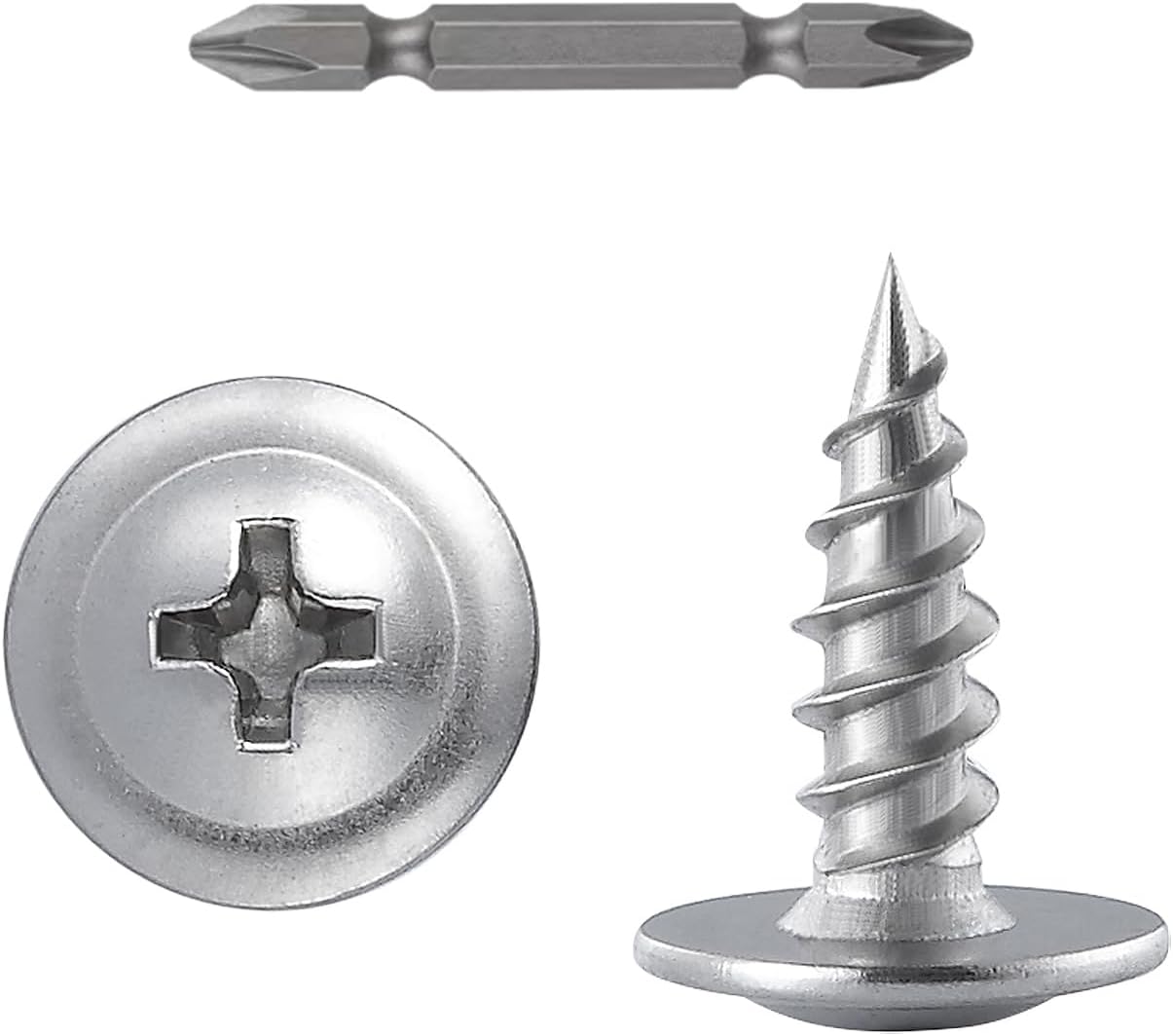 (400 pcs)#8×1/2" Phillips Truss Head Wood Screws Stainless Steel 410 Quick Metal Self Tapping