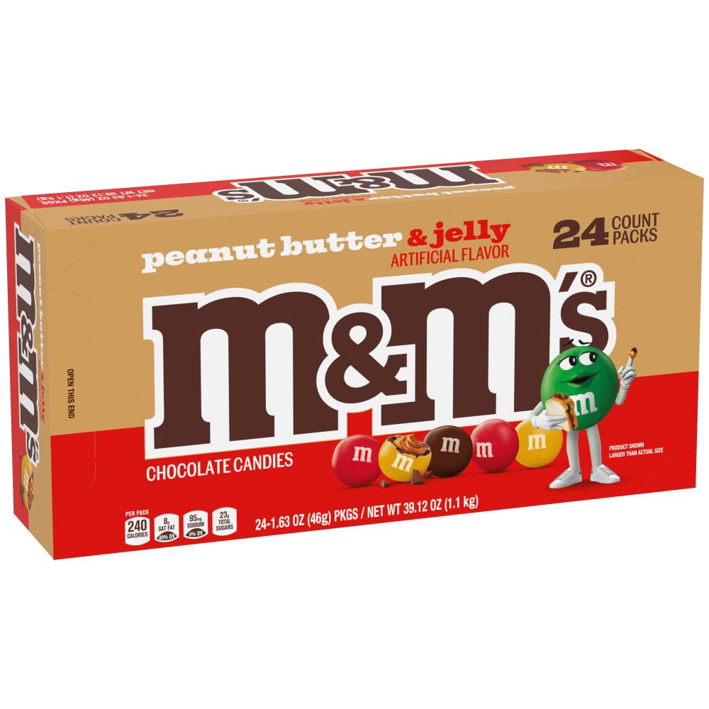 M&M’S Peanut Butter & Jelly Candy, Single Size, 1.6 Oz Packs (Pack of 24)