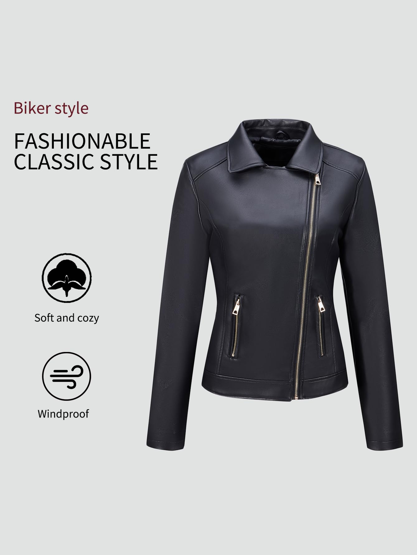 Bellivera Womens Faux Leather Casual Jacket 2025 Spring Trendy Motorcycle Outfits Lightweight Classic Coat — view 3
