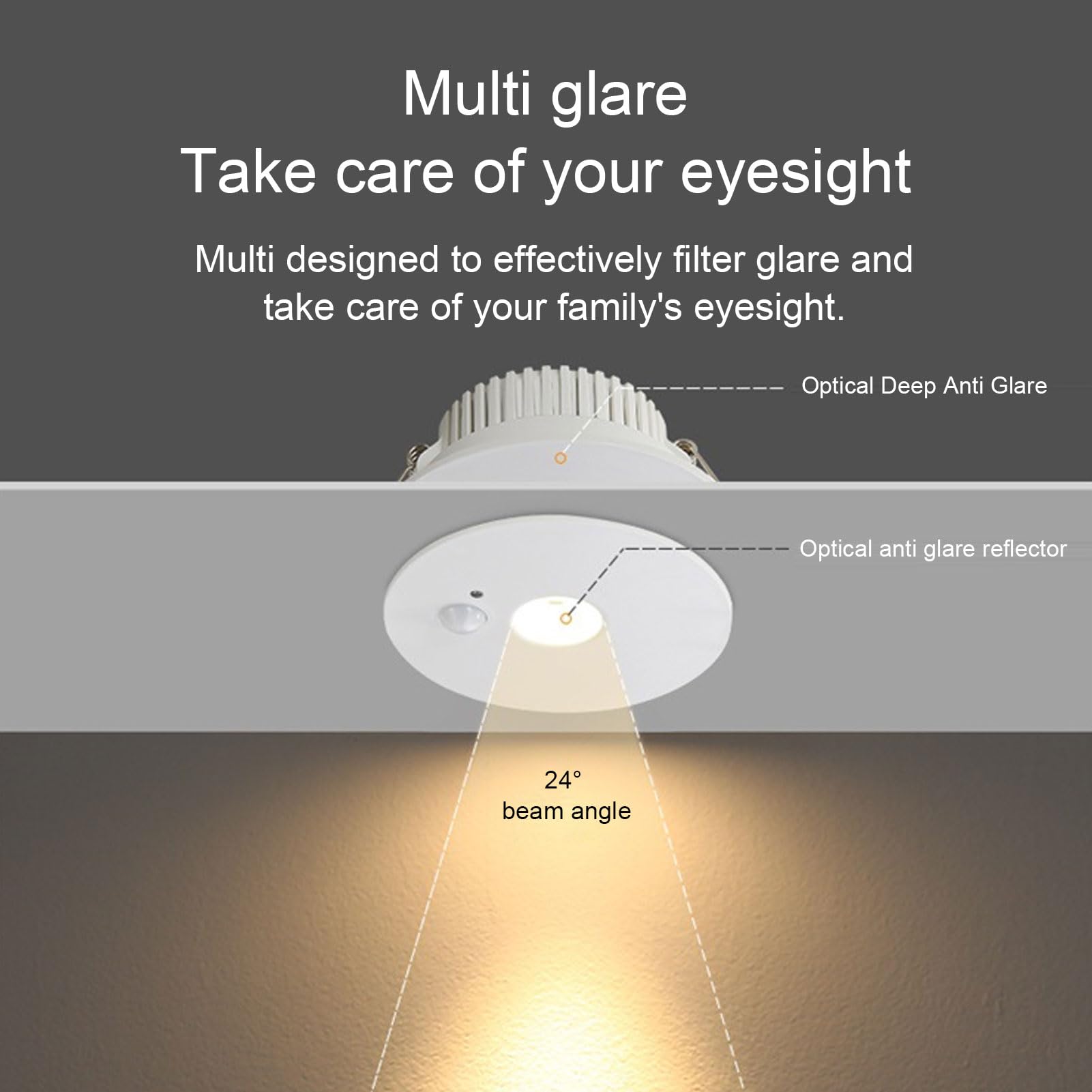 Luz de Techo, Foco Empotrable LED de 9W con Sensor de Movimiento Detección de 120° 3-6m, para Pasillo Sala de Estar Baño Garaje