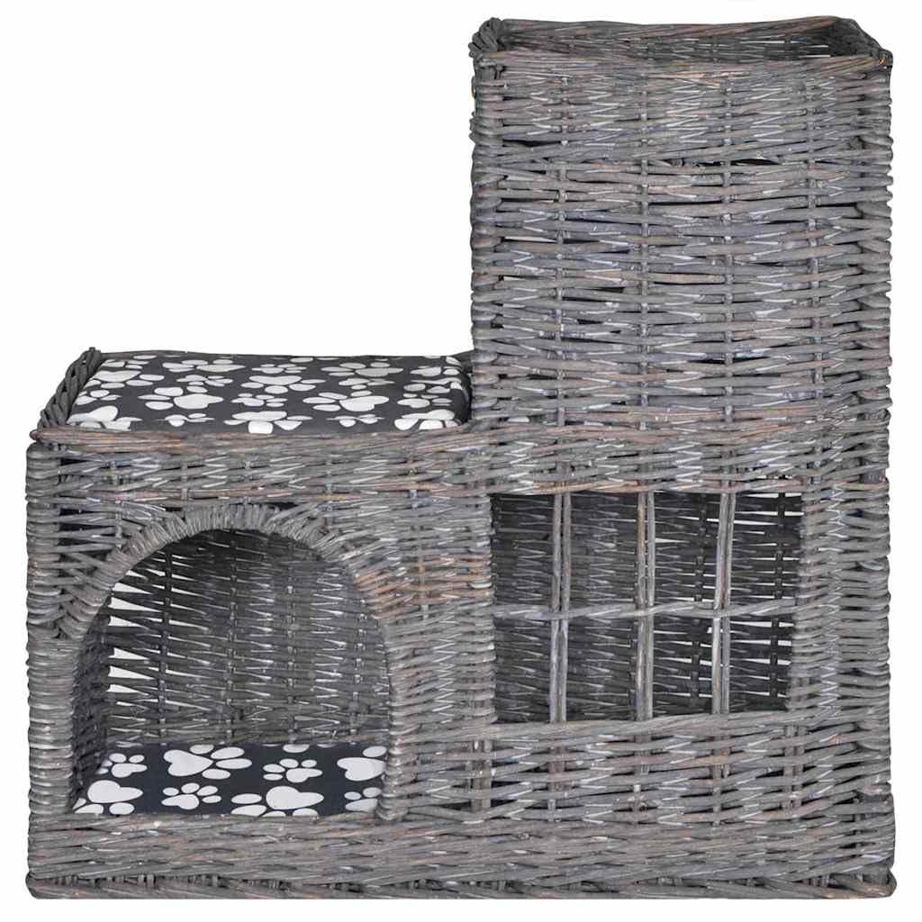 Cuccia per gatti in vimini con cuscino, 50 x 25 x 51 cm, grigio