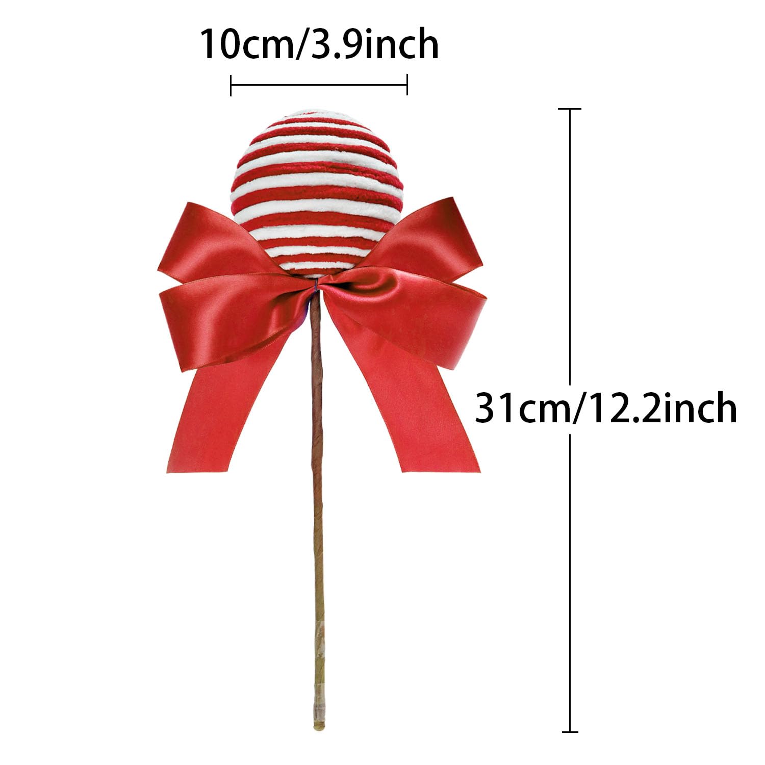Condition photo showing New/Like New for Large Lollipop Candy Picks Set of 4 Striped Peppermint Sprays Christmas Tree Stems Decorations Sticks with Ribbon Bows Xmas Tree Topper Home Vase Filler Wreath DIY Crafts Party Supplies (Red White)
