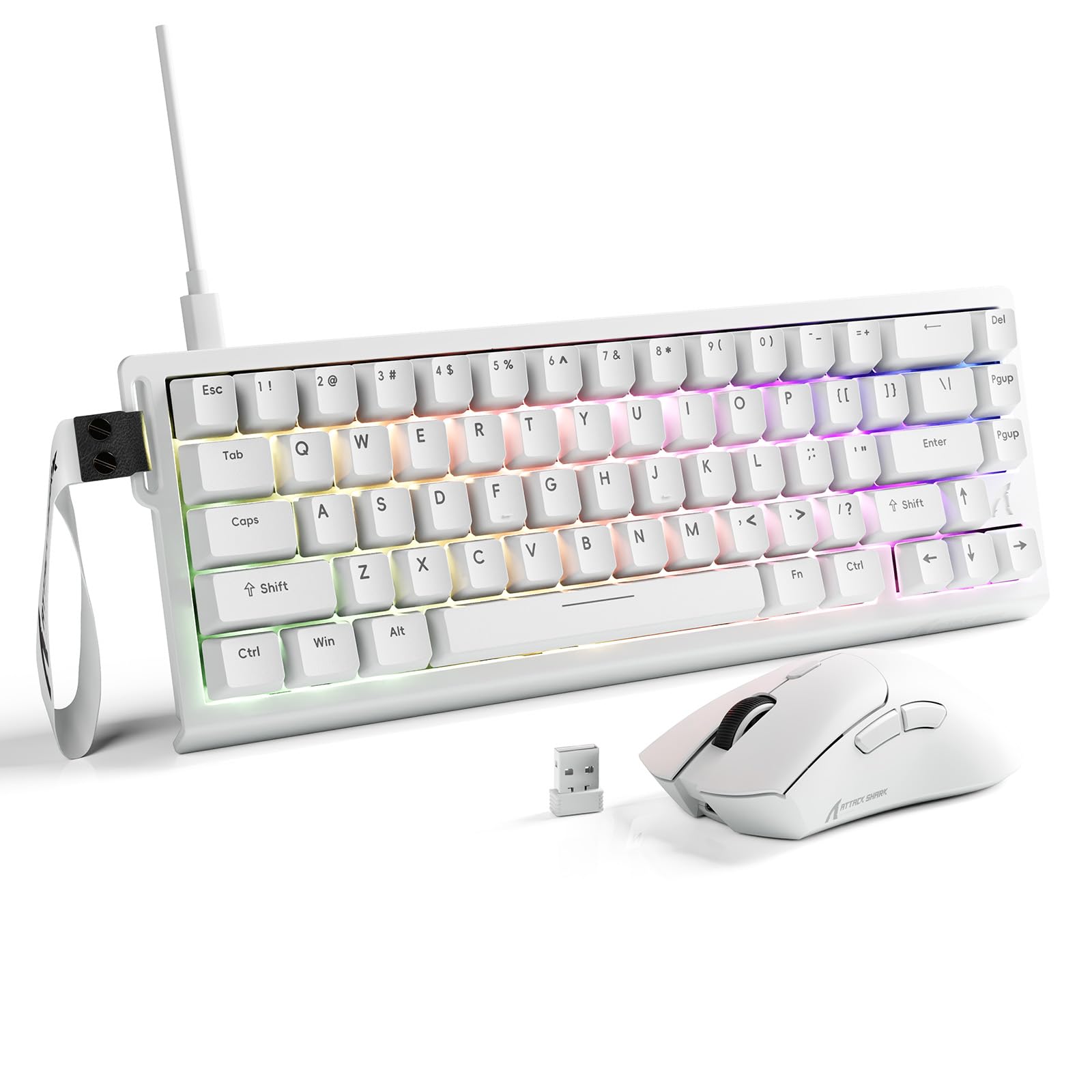 ATTACK SHARK X68 HE & R1 Combo Gaming Teclado y Ratón, Teclado 8000Hz con Cable Rapid Trigger, Precisión 0,01 mm, Snap Tap, 59g Ratón Inalámbrico Superlight, 18000DPI, BT/2.4G/USB-C, Blanco