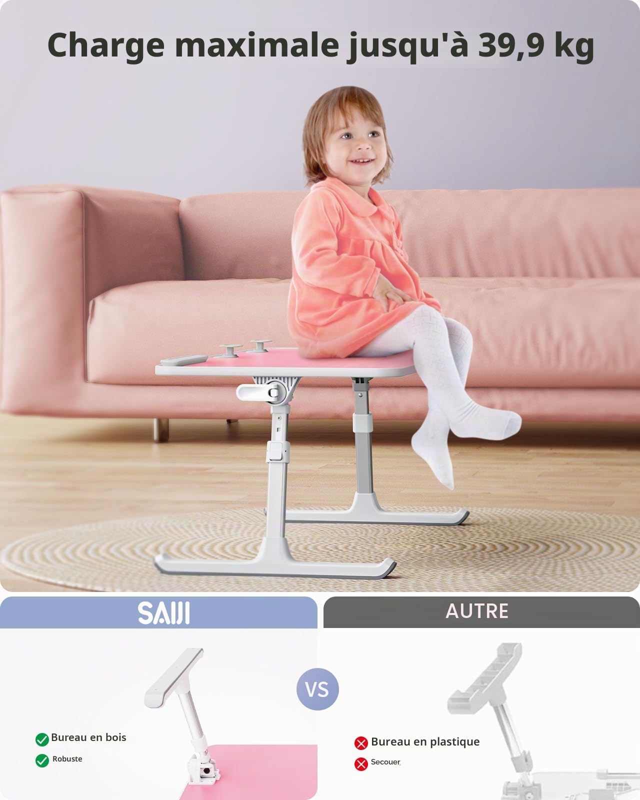 SAIJI Table de lit pliable pour ordinateur portable, 5 positions, convient pour canapé, sol, travail et étude