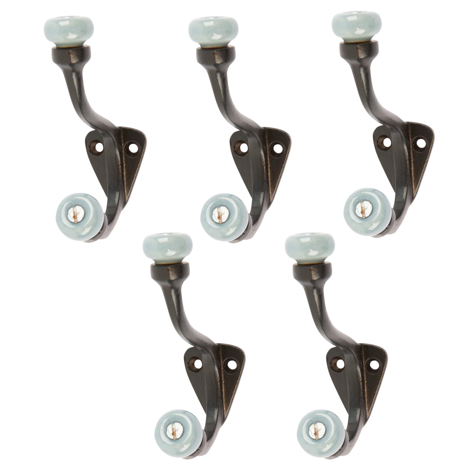 Hammer And Tongs Black Grey Ceramic Ball Hat & Coat Hooks - Pack Of 5 - W30mm X H105mm - Vintage Wall Mounted Entryway Coat Hooks Storage Hanging For Clothes, Hats