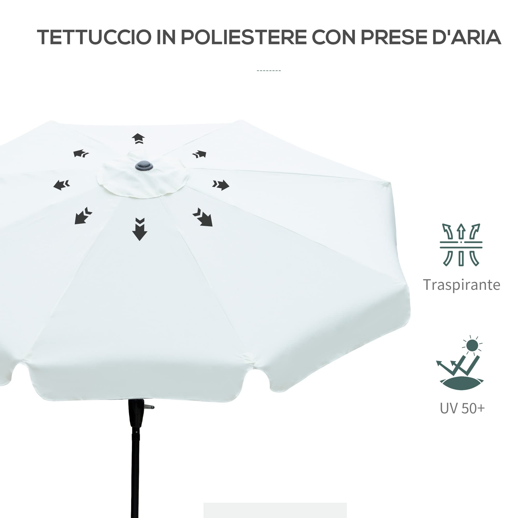 Outsunny Ombrellone da Giardino Ø2.7m Inclinabile a Manovella UV50 | Presa d'Aria, Bordo a Balze, Ombrellone da Esterno, 8 Stecche, Alluminio e Poliestere, per Spiaggia Balcone Terrazzo