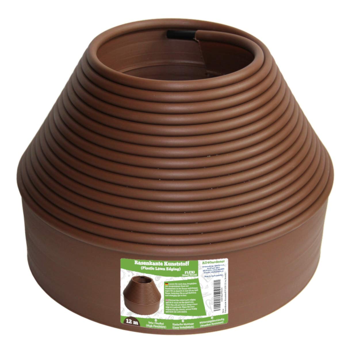 Buy Elastic Lawn Edging with Round Top Bead 12 m, Brown Plastic
