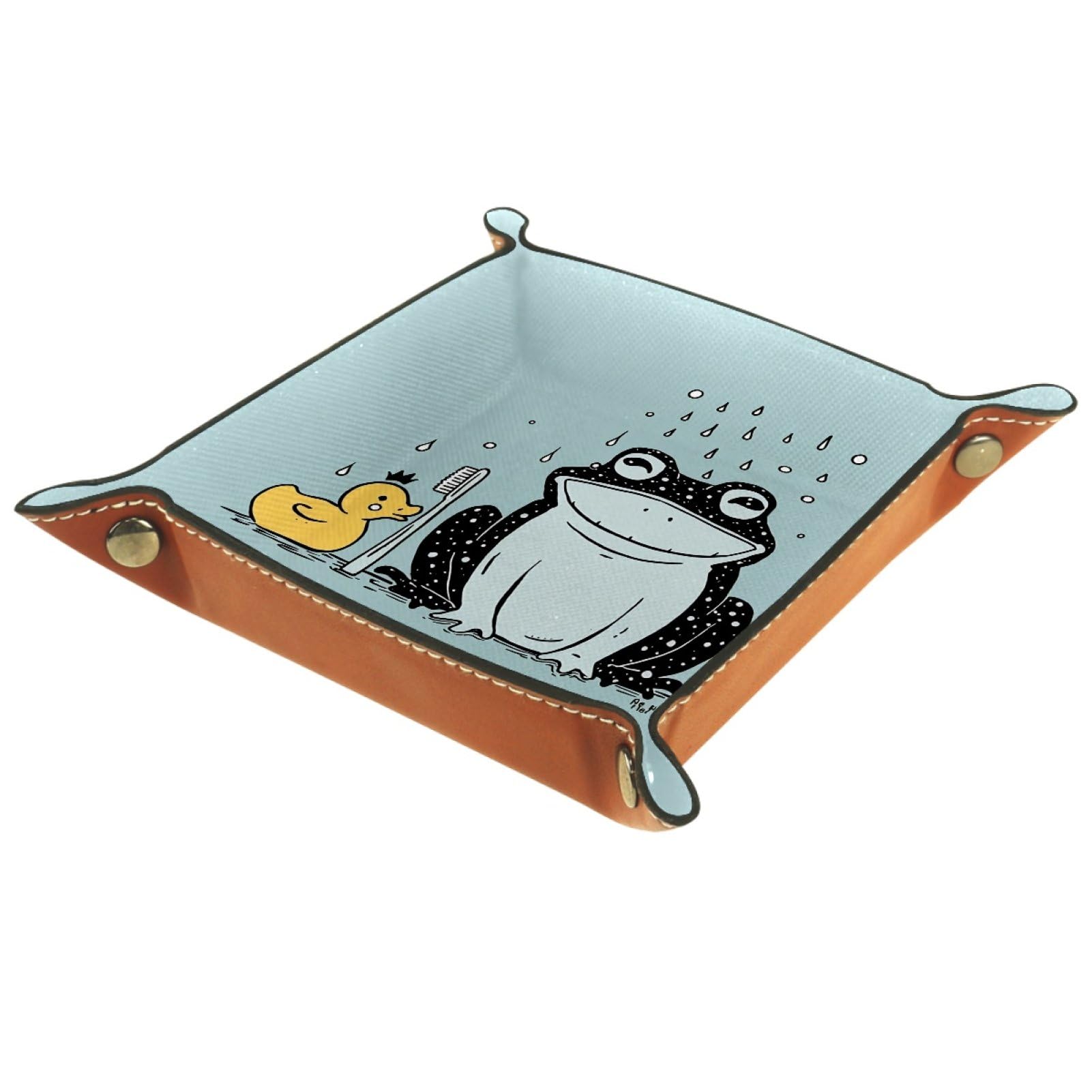 VAPOKF Frog Duck Portable Dice Rolling Tray, Microfiber Leather Dice Holder Game Box for D&D, RPG, Table Games or Desktop Phone Key Storage, 20.5 × 20.5 cm