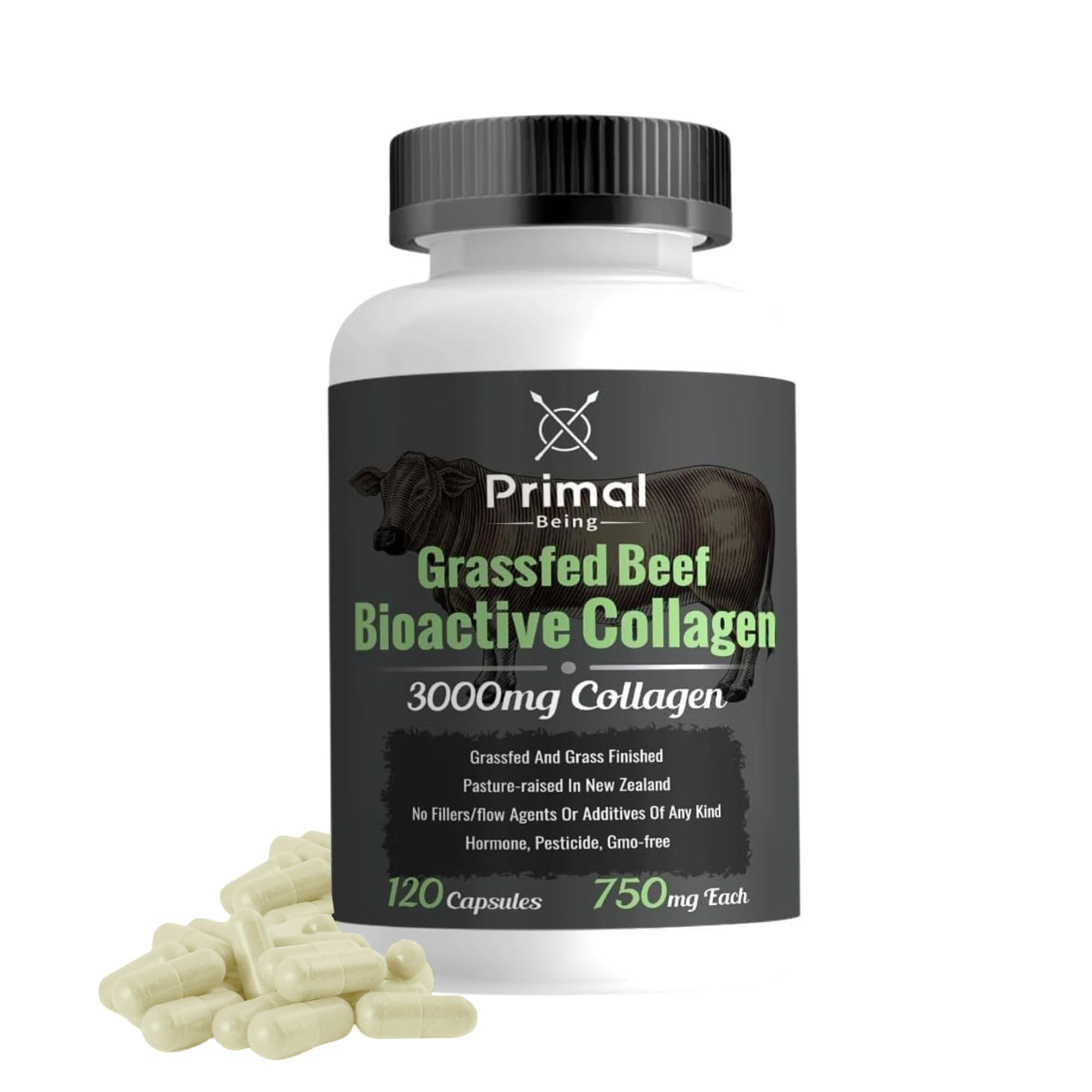 Primal Being Grassfed Beef Cartilage Collagen (Type I-V & XI)- Supports Hair, Skin, Nails, Joint Health, Immunity, Digestion, Post Exercise Recovery - 120 Capsules, 3000 mg per Serving