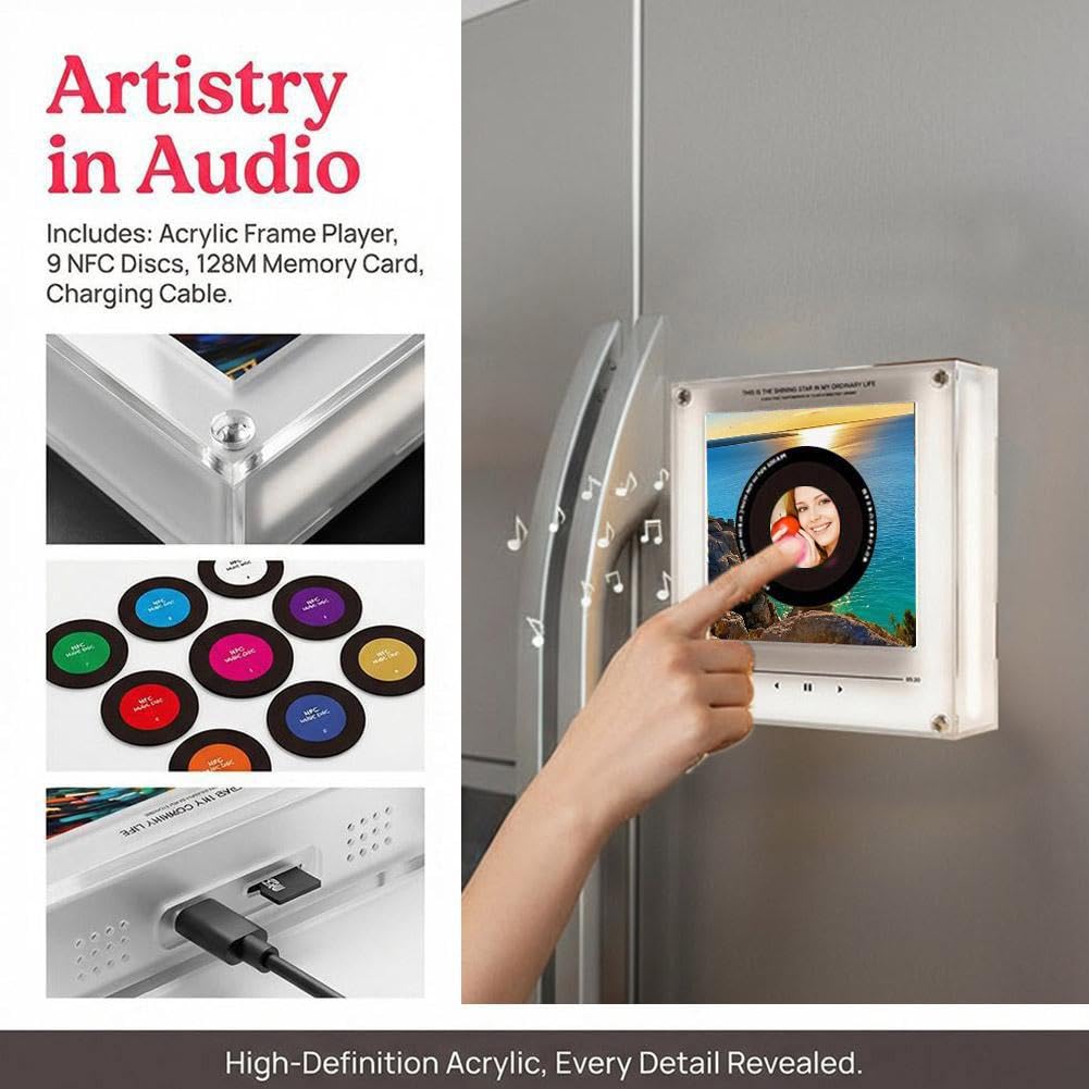 Magnete magnetico per frigorifero, con musica personalizzata, adesivi per canto a induzione NFC, confezione da 9 piastrelle audio programmabili intelligenti con luci RGB, luce notturna rotante in