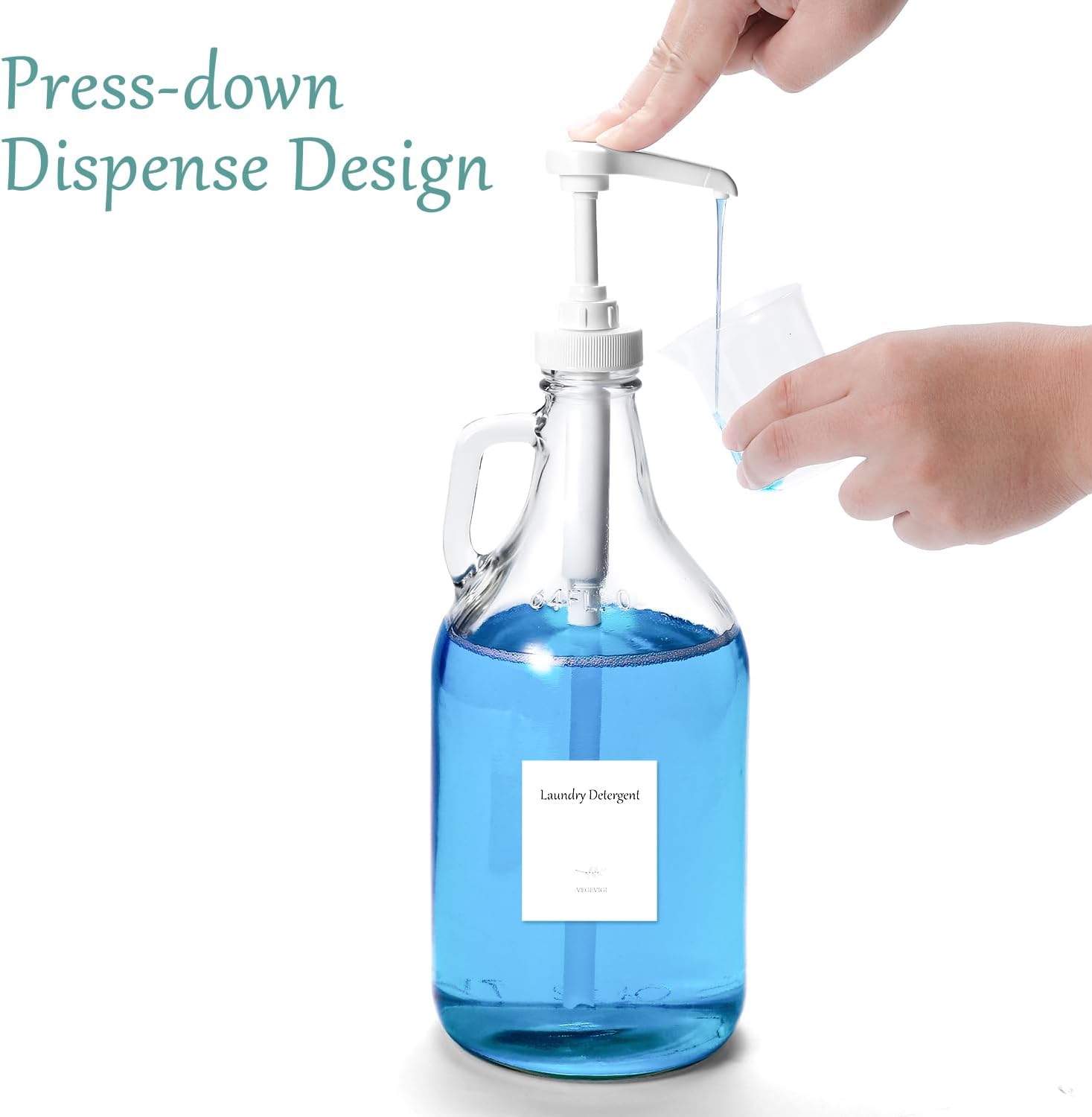 Glass Laundry Detergent Dispenser with Pump, 64OZ Liquid Laundry Soap Dispenser, Fabric Softener Dispenser Bottle for Laundry Room Organization and Storage, 1 Pack image 3