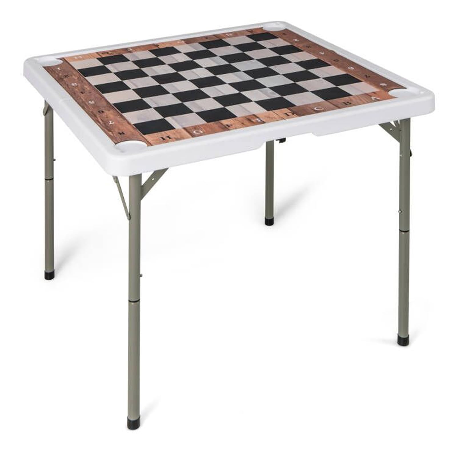 GYMAX Tavolo da Scacchi Pieghevole, Scacchiera con Manico Integrato e Copertura Resistente, Tavolo da Scacchi Salvaspazio e Portatile, per Gioco al Chiuso e all'Aperto, Bianco