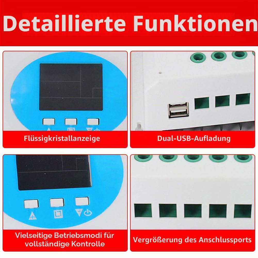 Irfora MPPT Solarladeregler 150A 12V/24V/36V/48V LCD-Display Intelligenter Batterieregler mit doppeltem USB-Ausgang für Al/Lithium-Batterie