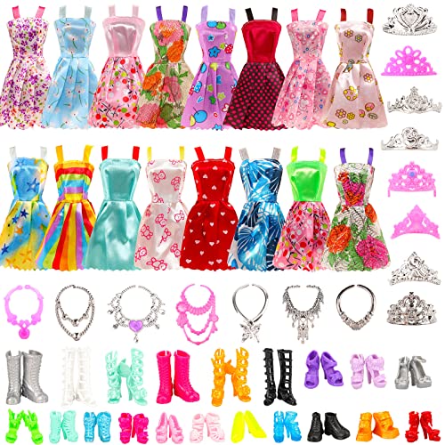 Festfun 32 PCS Vêtements & Accessoire de Poupée de 11,5 Pouces 10 Robes 10 Chaussures 6 Colliers 6 Couronnes de Poupée(Style Aléatoire)