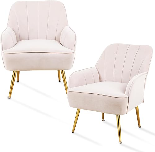 Miniatura 9 de Juego de 2 sillas decorativas, modernos de terciopelo de mediados de siglo, cómodo sillón para sala de estar, dormitorio, oficina, sala de espera,